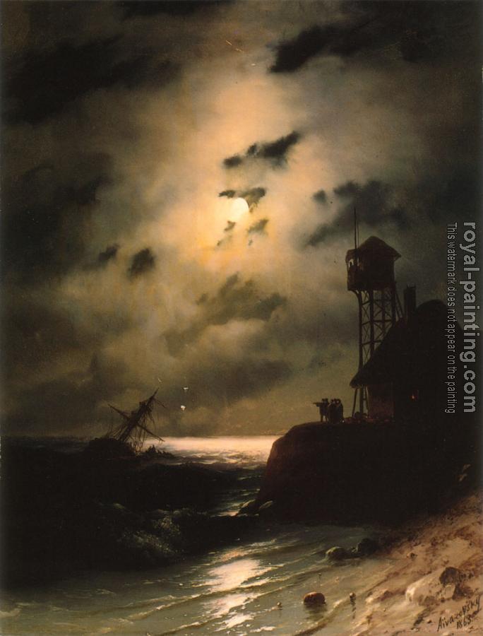 Ivan Constantinovich Aivazovsky : Moonlit Seascape With Shipwreck